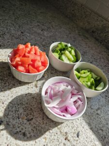 diced veggies for chicken bowl 